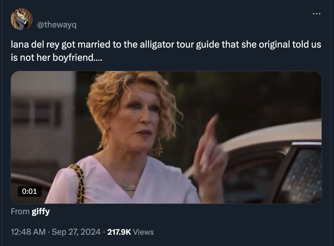 photo caption - lana del rey got married to the alligator tour guide that she original told us is not her boyfriend.... From giffy Views